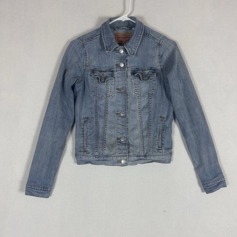 Levis Jean Jacket Womens Size Small Light Wash Trucker Denim Original STAINED
